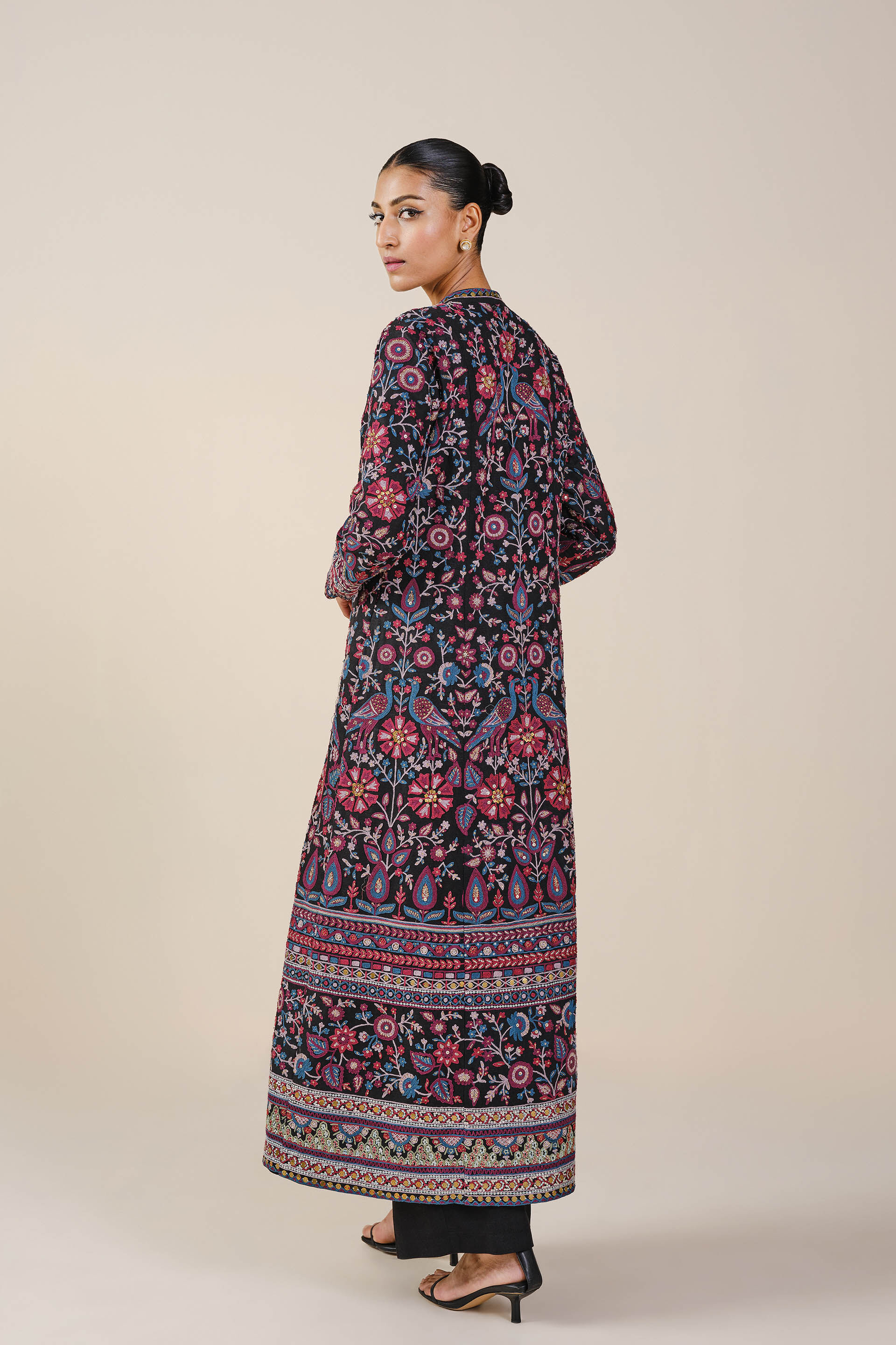 Starlit Serenade SEWA Hand-embroidered Silk Jacket Set - Black, Black, image 3